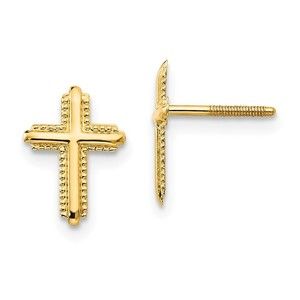14k Yellow Gold Madi K Children's Kids Girls Jewelry Cross Post Earrings